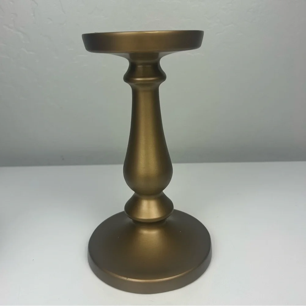 Ikea set of two gold pillar candle holders 8.5 inches